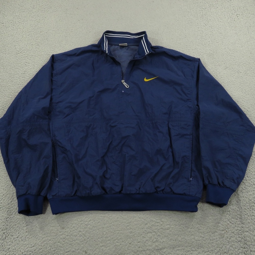 VTG Nike Jacket Men XL Navy 1/4 Zip Pullover Windbreaker 90s Y2K Spellout Swoosh